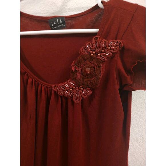 JKLA California Top Burgundy Embroidered Applique on Front Size Medium Made USA - Picture 4 of 7